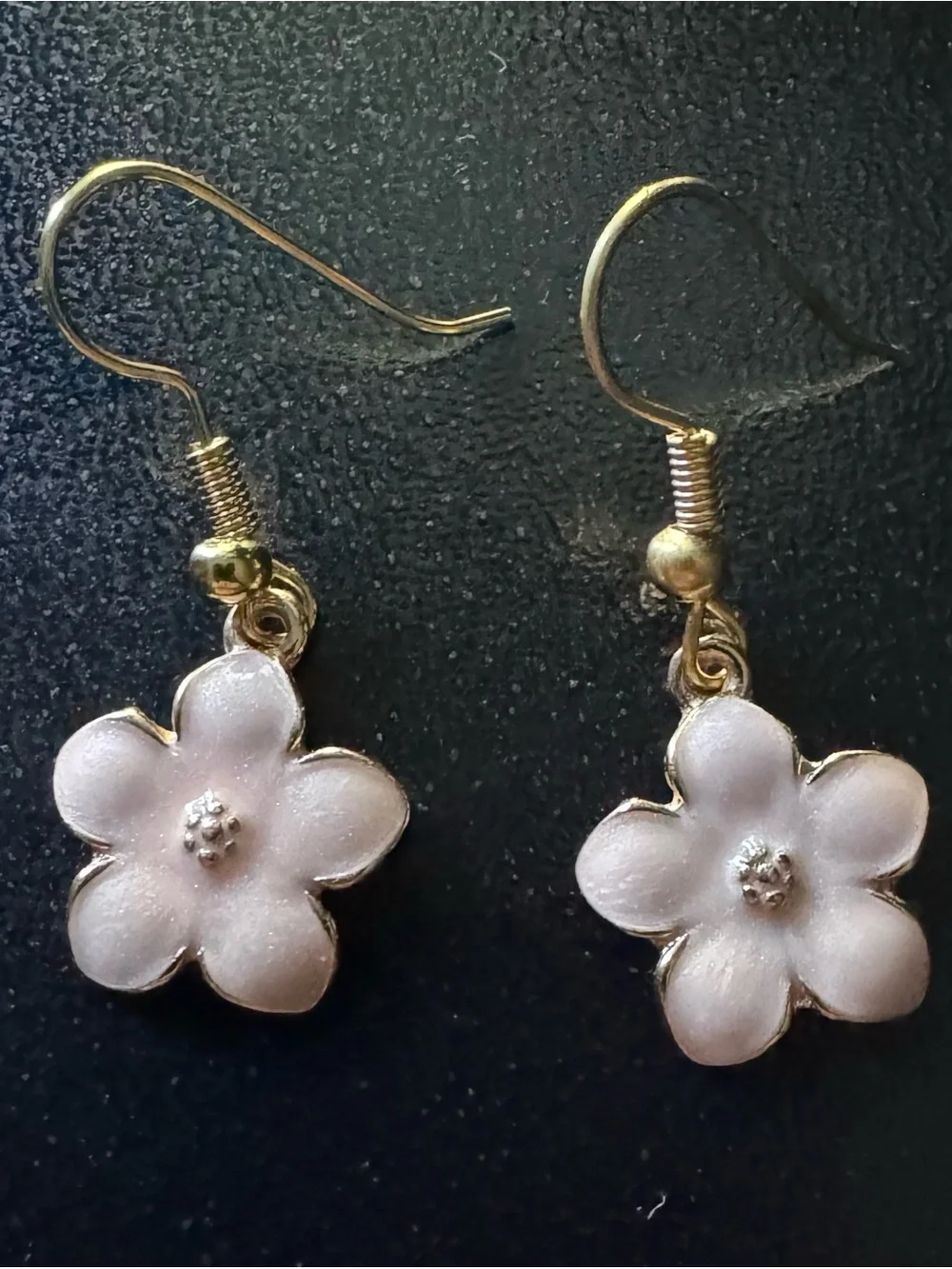 Cherry Blossom (Sakura) Gold-Tone Pink Flower Drop Earrings